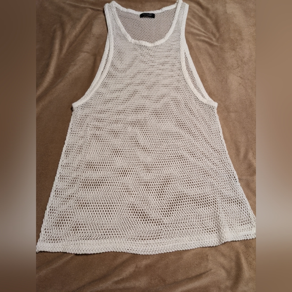 White Cotton Mesh Tank Top